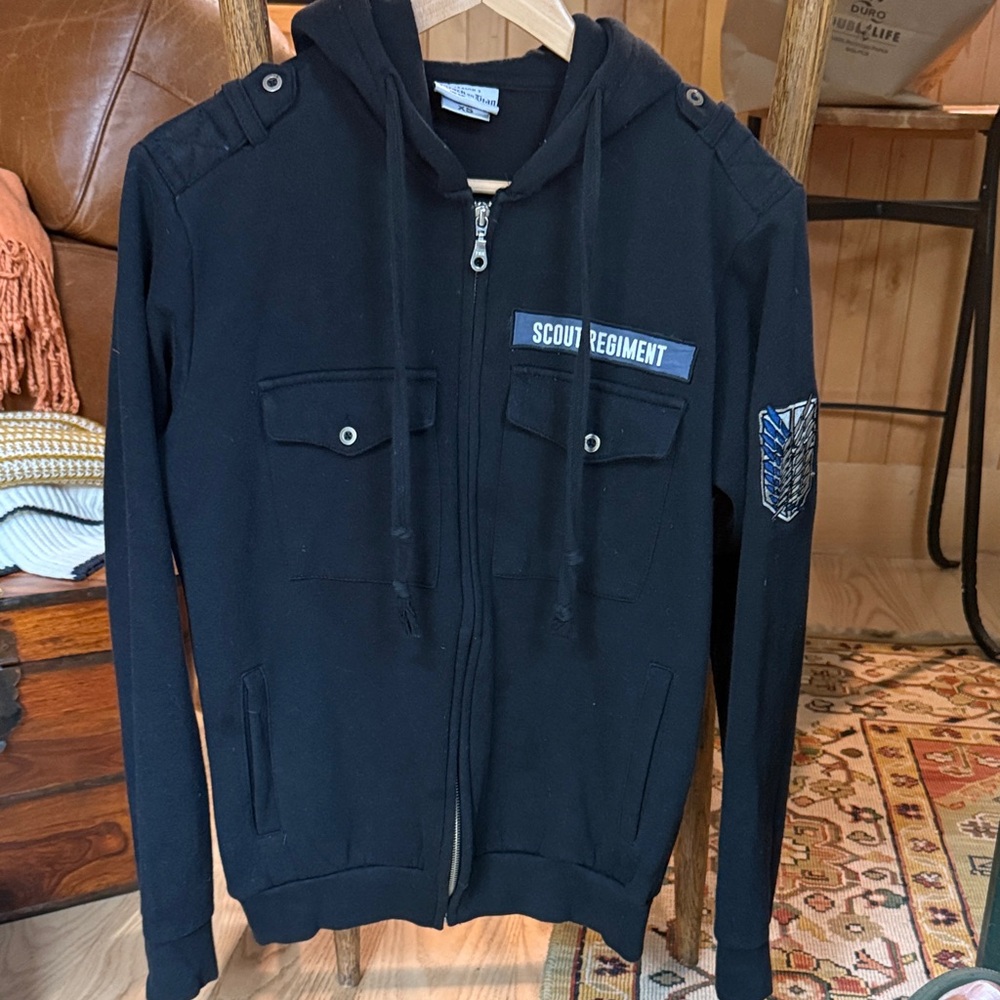 Attack On Titan, Anime Scout Regiment, Season 3, Black Hoodie, Full Zip.